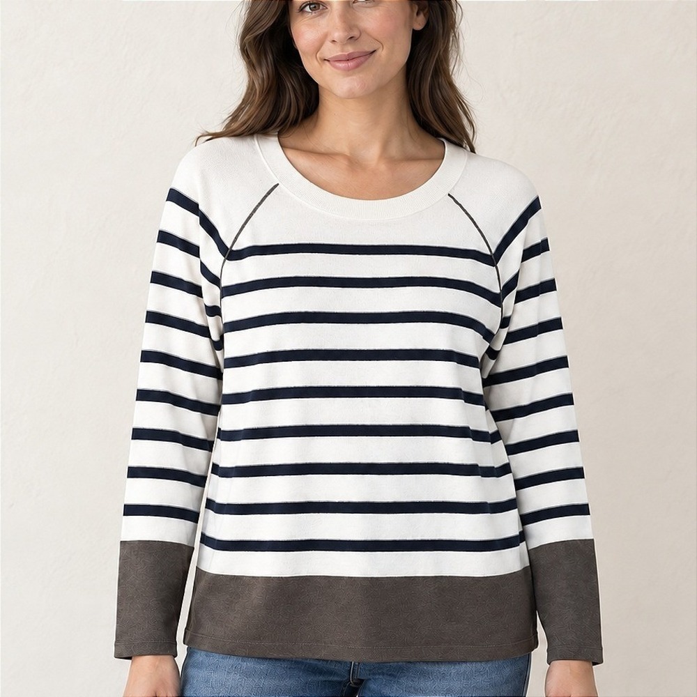 Kut from the Kloth Blue White Coastal Color Block Striped Sweater Large KSM001